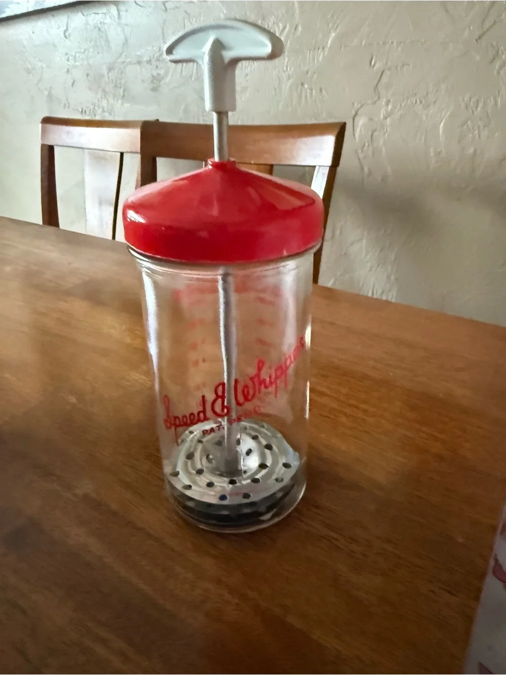 Vintage Speed E Whipper Whip Cream Maker 16 oz Glass Jar with Red Lid and Metal